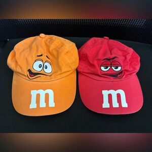 Orange and Red M&M 2011 Character Cotton Baseball Caps Bundle Strap Back